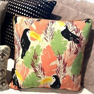 Allen & Roth Pillow Toucan Accent Decorative Home Decor 15 x 15" Tropical Print